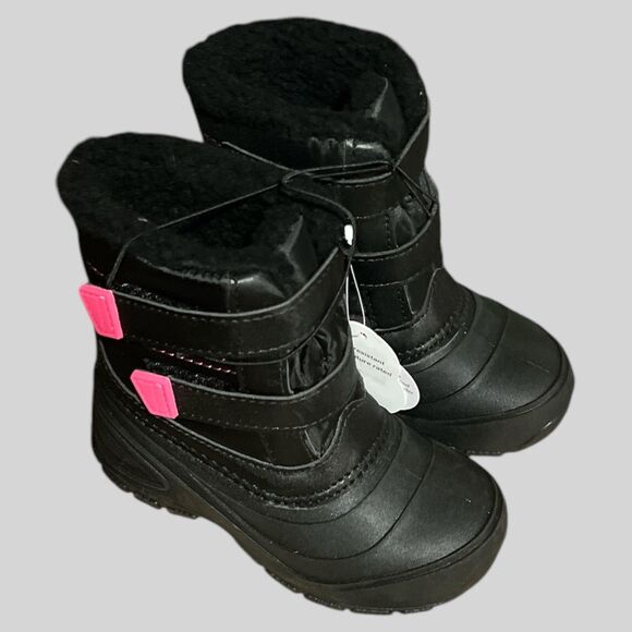Wonder Nation Toddler Winter Boots Size 10 Black Pink -5°F Snow Insulated NEW - Picture 1 of 9